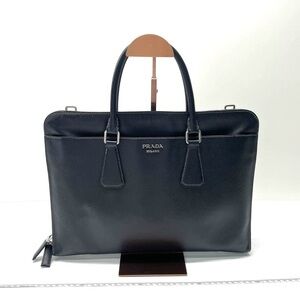 PRADA SHW Briefcase Calfskin Leather Grey‎